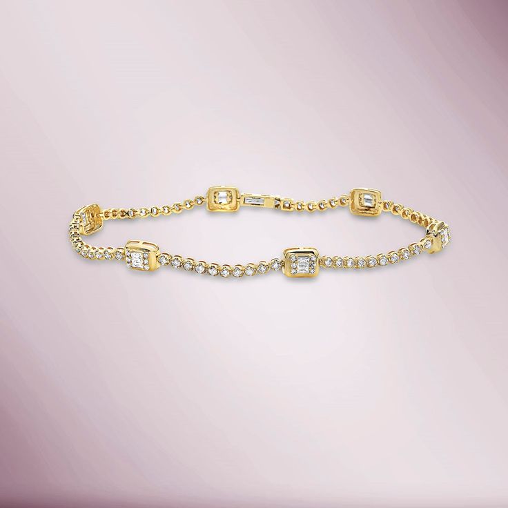 Round & Baguette Diamonds Rectangular Shape Tennis Bracelet (1.65 ct.) in 14K Gold Bracelets 2023, Bracelet Sets, Bracelets Design, Diamond Tennis Bracelet, Baguette Diamonds, White Gold Bracelet, Material Girl, Tennis Bracelet Diamond, Baguette Diamond