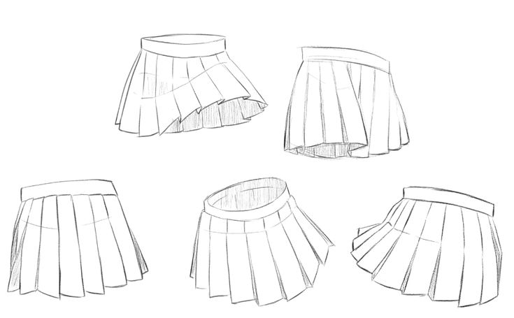 four different skirts with pleating on the bottom and side, all in three different ways