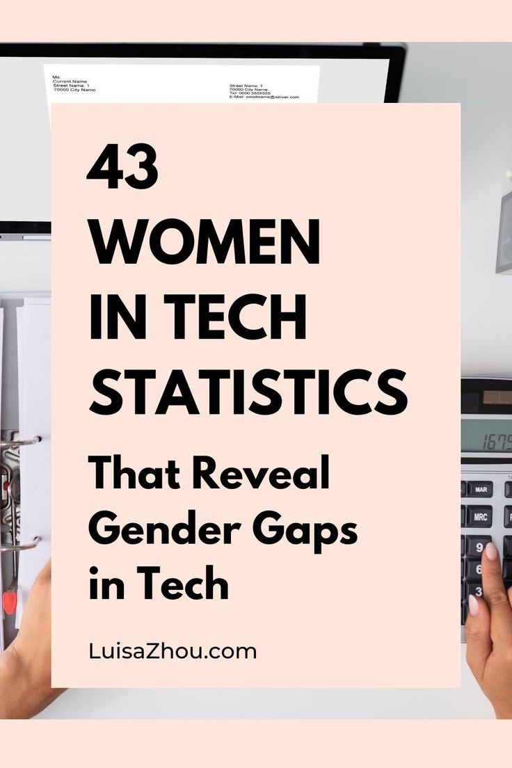 a person typing on a calculator with the words 43 women in tech statistics