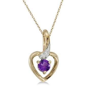 Amethyst and Diamond Heart Pendant Necklace 14k Yellow Gold-Allurez.com Yellow Gold Pendant Jewelry With Accent Stones, Heart Cut Amethyst Birthstone Jewelry, Elegant Heart Cut Birthstone Necklace, Purple Diamond Necklace With Diamond Accents, Purple Diamond Necklace Fine Jewelry, Fine Jewelry Purple Diamond Necklace, Purple Diamond Necklace In Fine Jewelry Style, Gold Amethyst Jewelry With Accent Stones, Yellow Gold Necklace With Accent Stones For Gift