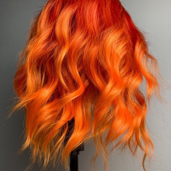 Hair | Anime Wigs Short Bob Wig | Poshmark Orange Wigs, Fall Orange Wig, Red Orange Yellow Hair Short, Orange Bob Wig, Sunset Color Wig, Curled Box Braids, Rainbow Laces, Anime Wigs, Blonde Lace Front Wigs