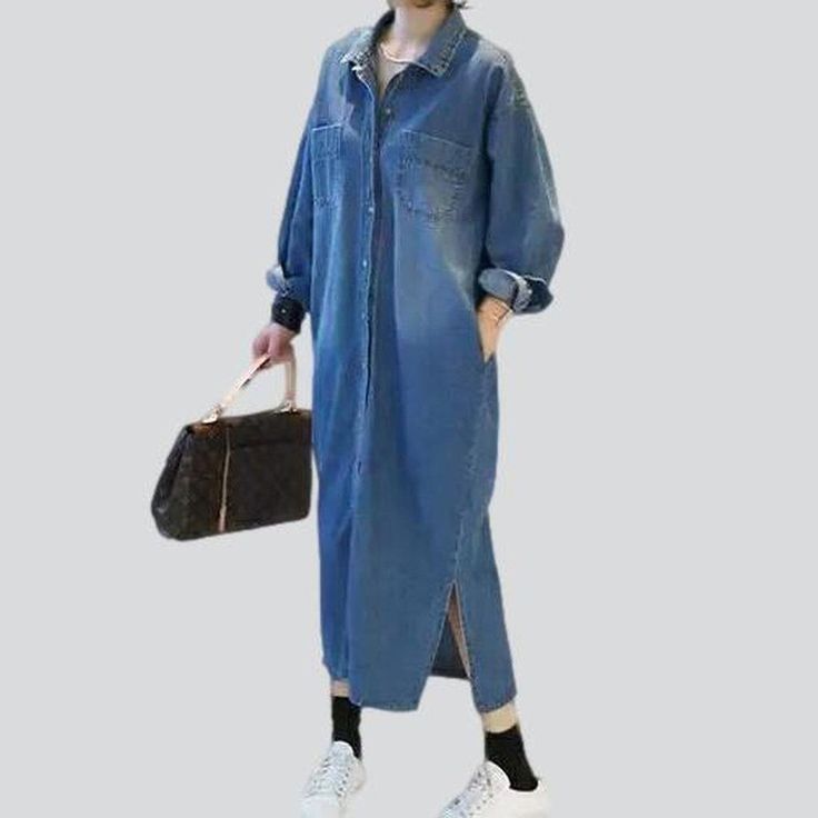 Introducing our 2023 Spring-Summer Collection ââ‚?Urban Denim Dress! This city-vibe essential features a light wash. long silhouette. and buttoned closure. making it the perfect blend of trendy and comfort. With its sleek slim fit. this dress will make you feel confident and stylish. Elevate your wardrobe and embrace the trend renaissance!Distinctive Features: Grunge-Inspired: This denim dress is inspired by the iconic Pre-millennium underground movement. exuding an effortlessly cool attitude. D Casual Solid Color Denim Dress, Trendy Long Sleeve Light Wash Denim Dress, Trendy Light Wash Button-up Denim Dress, Trendy Light Wash Long Sleeve Denim Dress, Casual Medium Wash Denim Dress, Casual Light Wash Long Sleeve Denim Dress, Casual Long Sleeve Denim Summer Dress, Casual Non-stretch Long Sleeve Denim Dress, Casual Light Wash Cotton Denim Dress