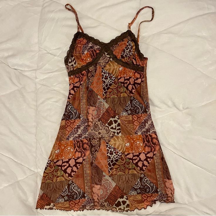 Paisley And Patchwork Multi Color Spaghetti Strap Cami Dress Tried On But Never Worn Size Medium 70s Patchwork Dress, Vintage Orange Mini Dress For Beach, Cottage Outfits, Diy Boho Clothes, Cami Dress Outfit, 2000s Fashion Inspiration, Funky Clothes, Street Style Outfits Casual, Funky Dresses