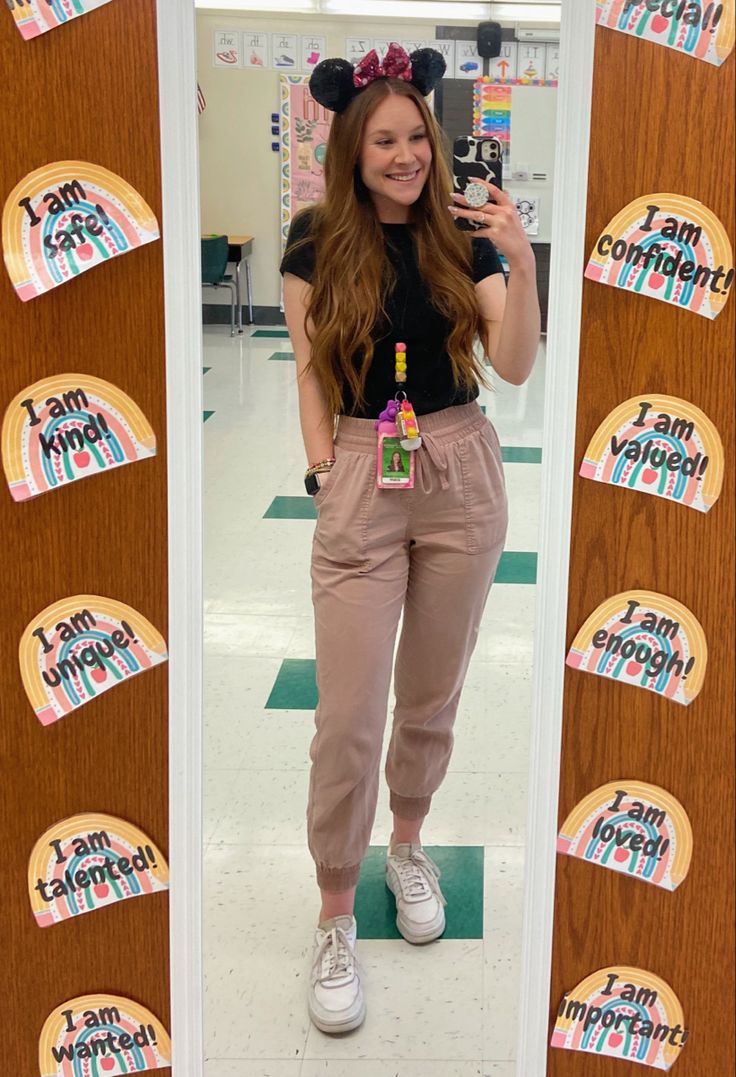 Disney Day Teacher Outfit, Teacher Rainy Day Outfit, Childcare Outfit, Teachers Aide Outfits, Rainy Day Teacher Outfit, Educator Outfits, Teacher Aide Outfits, Classroom Outfits, Teacher Appropriate Outfits