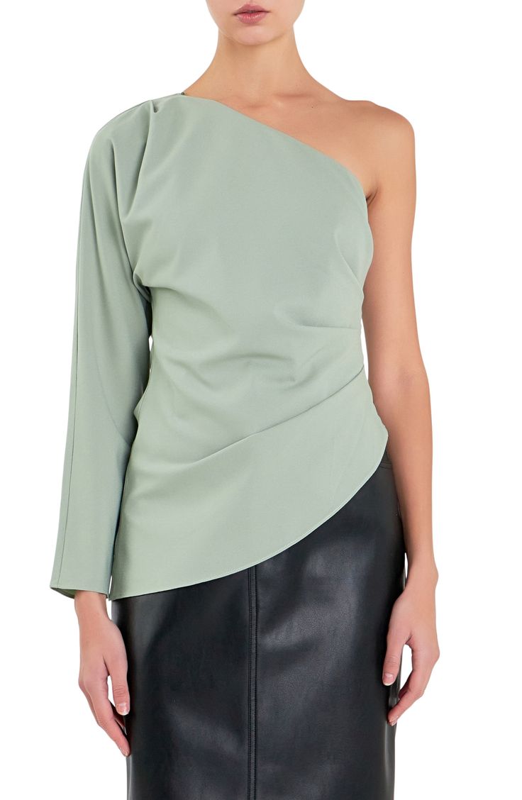 Date night is calling in this shoulder-baring top punctuated with a sleek asymmetric hem. One-shoulder neck Single long sleeve Lined 100% polyester Hand wash, dry flat Imported Fitted One Shoulder Top For Summer, Fitted One-shoulder Top For Summer, Chic Off-shoulder Long Sleeve Top For Spring, Fitted Asymmetrical One Shoulder Top, Spring Off-shoulder Fitted Top For Night Out, Spring Fitted One Shoulder Top For Date Night, One Shoulder Tops For Spring Date Night, One-shoulder Tops For Date Night In Spring, One Shoulder Tops For Date Night In Spring