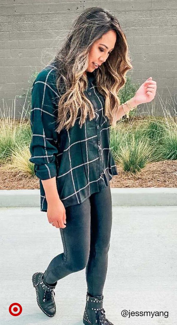 Black Leggings Outfit Ideas, Leggings Outfit Ideas, Plaid Shirt Outfits, Black Leggings Outfit, Green Flannel, Leggings Outfit, Outfits Winter, Fall Fashion Outfits, Fashion 2020