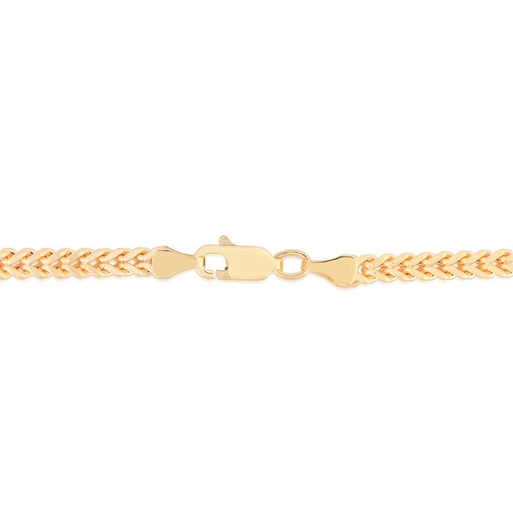 This square Franco link chain is crafted in glistening 14K yellow gold and exudes timeless, sophisticated style. Its unique design - it consists of a series of square links that are tightly interwoven to create a smooth, continuous strand that reflects light from various angles, giving the chain a sparkling appearance. The durable design and classic look make this 24-inch chain a perfect choice for everyday wear. | Square Franco Link Chain | 14K Yellow Gold, Necklace | Size 24" | Helzberg Diamon Charles And Colvard Moissanite, 14k Yellow Gold Necklace, Helzberg Diamonds, Classic Bracelets, Yellow Gold Necklace, Childrens Jewelry, Yellow Gold Chain, Necklace Size, Mens Gold