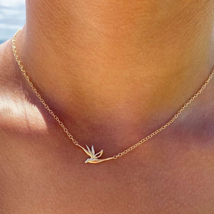 14k Gold-Filled + 14k Gold-Dipped Bird Of Paradise Flower Measurement: 3/8 X 3/4” Chain Length: 15” + 2” Extension Spring Ring Clasp Also Available In Sterling Silver Bird Of Paradise Flower, Birds Of Paradise Flower, Bird Necklace, Bird Jewelry, Bird Of Paradise, Gold Dipped, Birds Of Paradise, Flower Necklace, Spring Rings