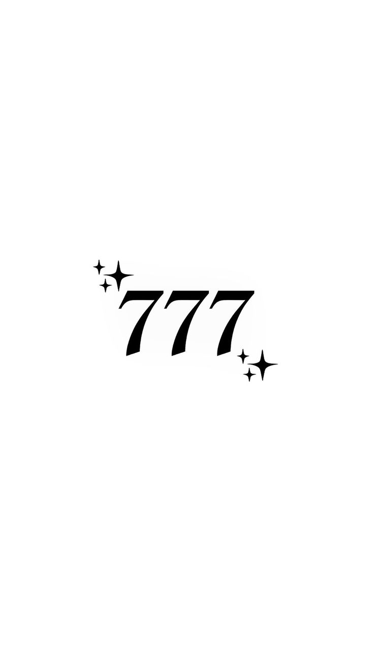 the number 777 is written in black and white with five stars on each side