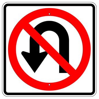 a no u - turn sign is shown with an arrow in the bottom right corner