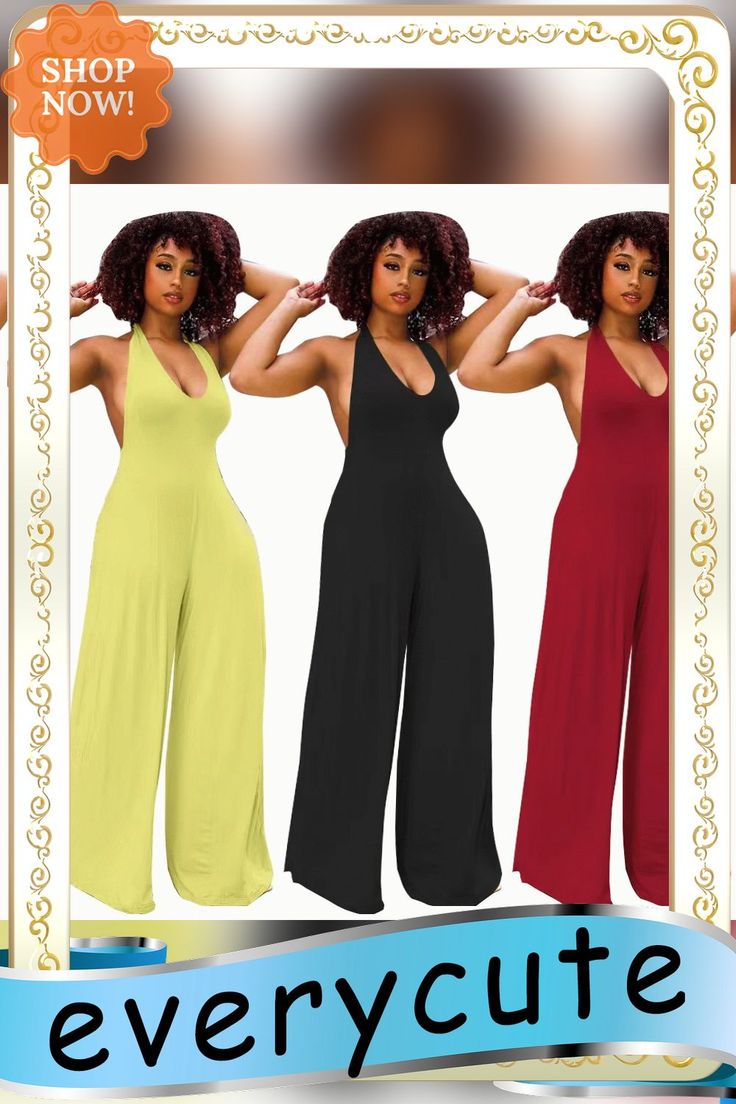 Sexy Solid Color Sleeveless Backless Jumpsuit Trendy Stretch Backless Jumpsuits And Rompers, Summer Halter Neck Bodysuit For Club, Summer Club Bodysuit With Halter Neck, Summer Club Halter Neck Bodysuit, Summer Solid Color Jumpsuits And Rompers For Night Out, Casual Summer Bodysuit For Club, Casual Summer Club Bodysuit, Summer Club Bodysuit In Casual Style, Summer Casual Club Bodysuit