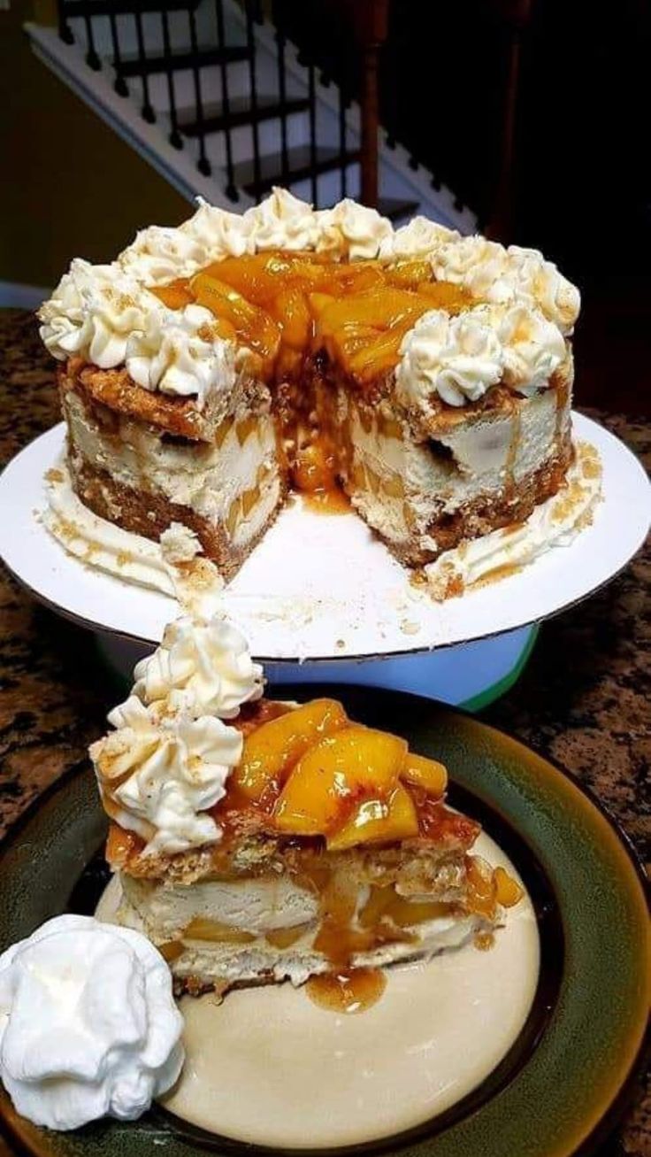 two plates with desserts on them sitting on a table