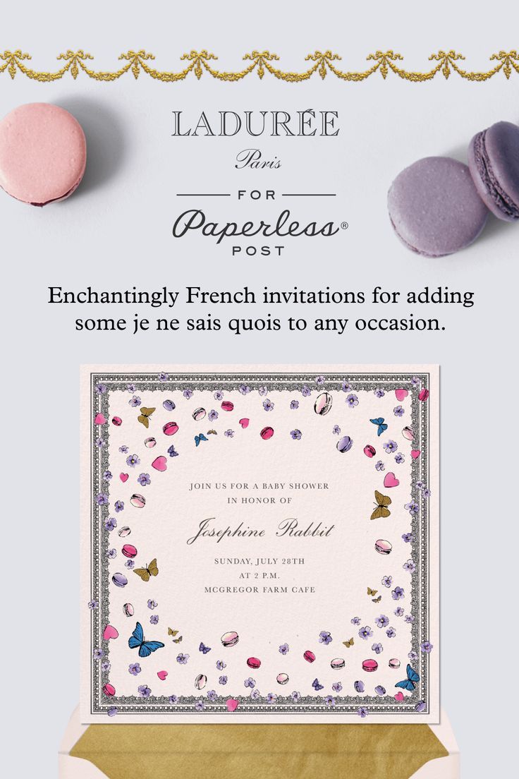 an advertisement for a french party with macarons and macaroons on it