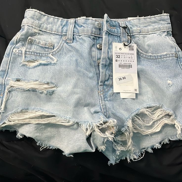 Ripped Zara Shorts, New With Tags. Retails For 40 Dollars Zara Casual Short Bottoms, Casual Zara Short Bottoms, Casual Ripped Pants For Summer, Zara High Waist Casual Shorts, Zara Denim Shorts For Summer, Casual Ripped Summer Pants, Light Wash Ripped Pants For Summer, Casual Short Length Zara Bottoms, Zara High Waist Summer Jean Shorts