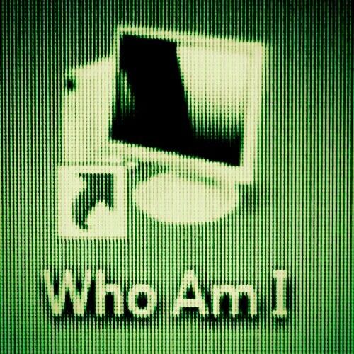 an old computer screen with the words who am i? on it in black and white