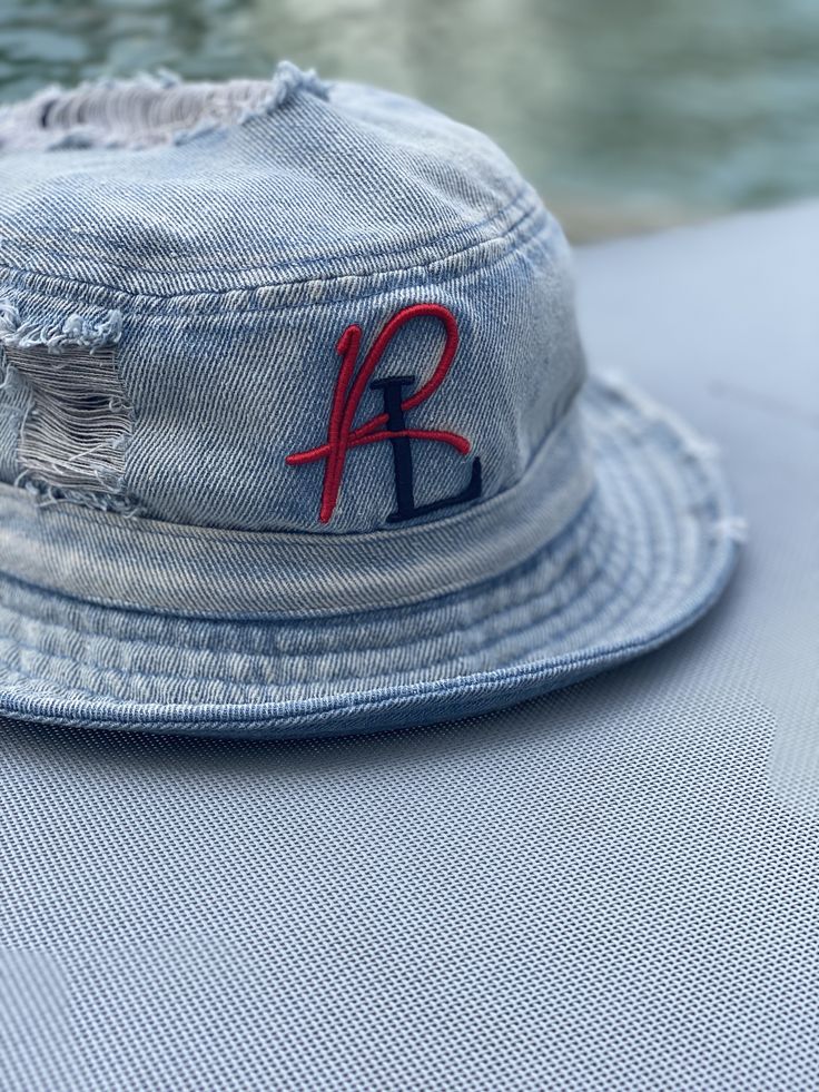 - Distressed denim bucket hat - acid wash denim - due to acid wash no two hats are the same Denim On Denim Looks, Hat Stand, Denim Bucket Hat, Denim On Denim, Hat Stands, Acid Wash Denim, Denim Details, Edgy Look, Summer Accessories