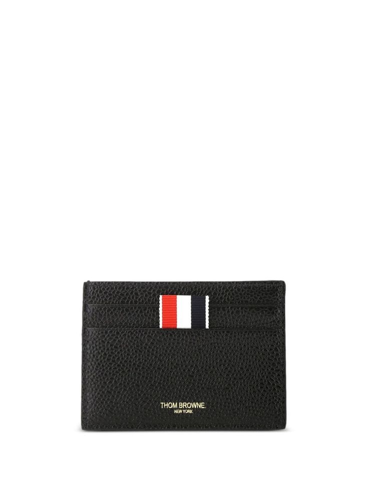 black leather gold-tone logo lettering signature grosgrain loop tab card slots Tom Browne, Leather Cardholder, Office Bag, Balenciaga Triple S, Custom Watch, Credit Card Holder, Card Holder Leather, Thom Browne, Pebbled Leather