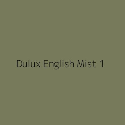 the words dulux english mist 1 are in black and white on a green background