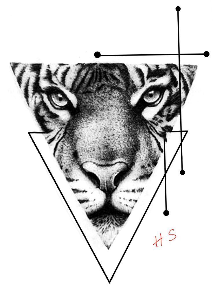 Tiger Tattoo Stencil, Tiger Head Tattoo Design, Geometric Tiger Tattoo, Atrapasueños Tattoo, Simple Compass Tattoo, Tiger Head Tattoo, Tato Maori, Triangle Tattoo Design, Geometric Tiger