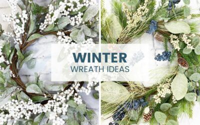 winter wreaths with white flowers and green leaves