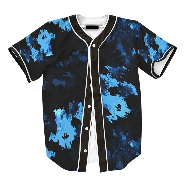 Casual Blue Baseball Jersey With Letter Print, Casual Blue Sublimation Shirt With Baseball Collar, Blue Baseball Jersey With Graphic Print, Blue Graphic Print Baseball Jersey, Sporty Blue Baseball Jersey With Sublimation Print, Blue Baseball Jersey With Sublimation Print For Streetwear, Blue Sporty Baseball Jersey With Sublimation Print, Casual Blue Baseball Jersey With Graphic Print, Blue Graphic Print Cotton Baseball Jersey