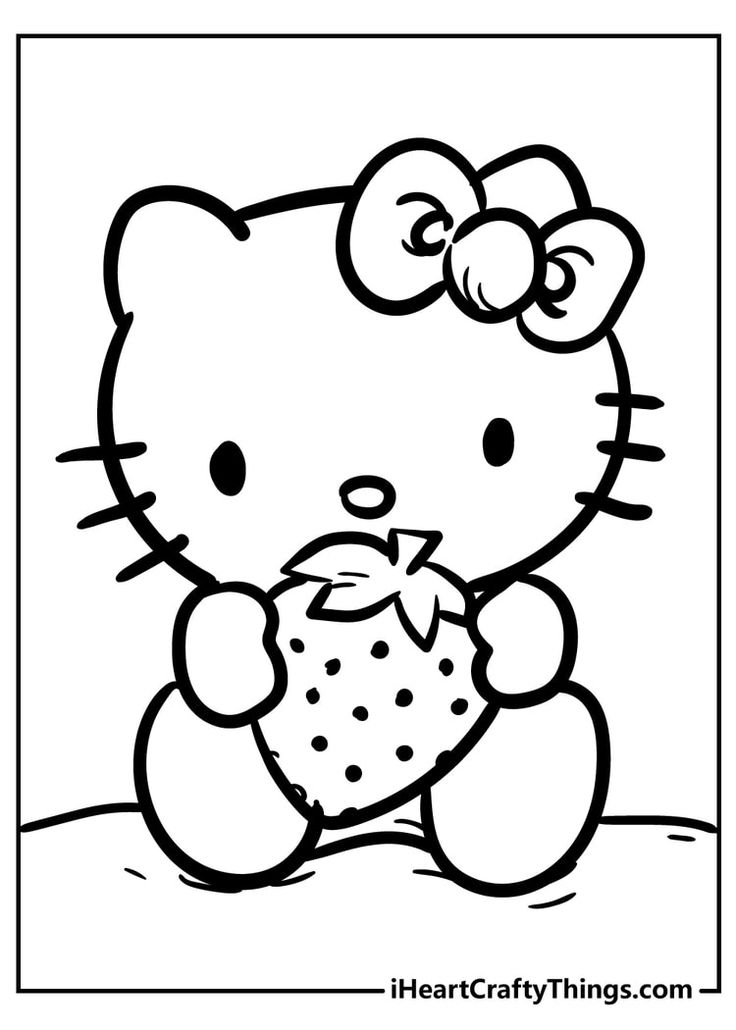 a hello kitty holding a strawberry coloring page