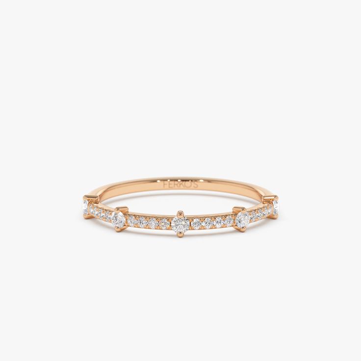 14k Dainty Stacking Diamond Wedding Band 14K Rose Gold Ferkos Fine Jewelry Local Jewelry, Diamond Carat, Diamond Wedding Band, Diamond Color, Eternity Bands, Gold Yellow, Diamond Gemstone, Diamond Wedding Bands, Diamond Wedding