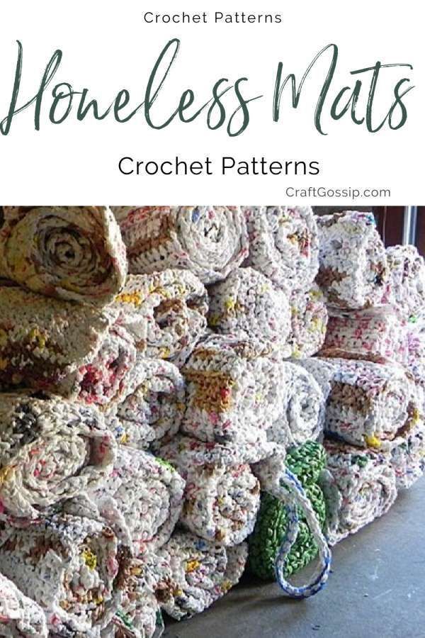 crocheted blankets are stacked on top of each other with the words, homeless mats