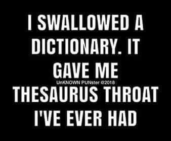 i swallowed a dictionary it gave me thesauruss throat i've ever had