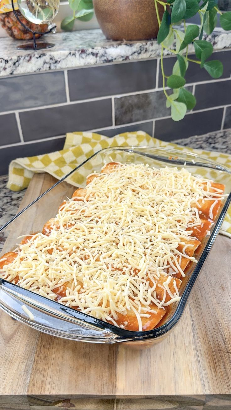 a casserole dish with cheese on top