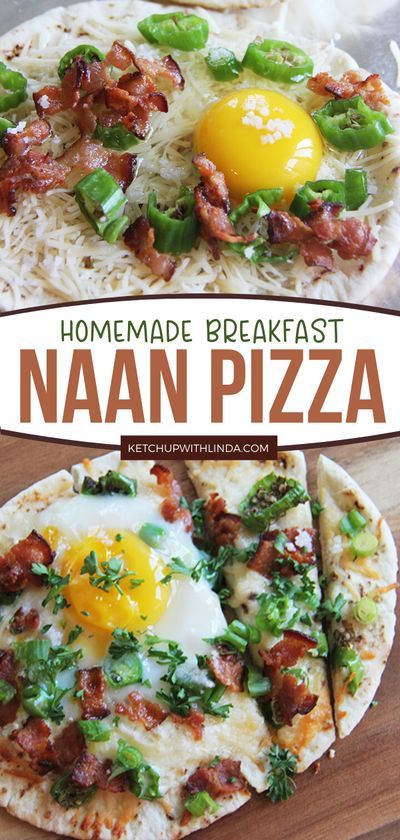 homemade breakfast naan pizza with an egg on top