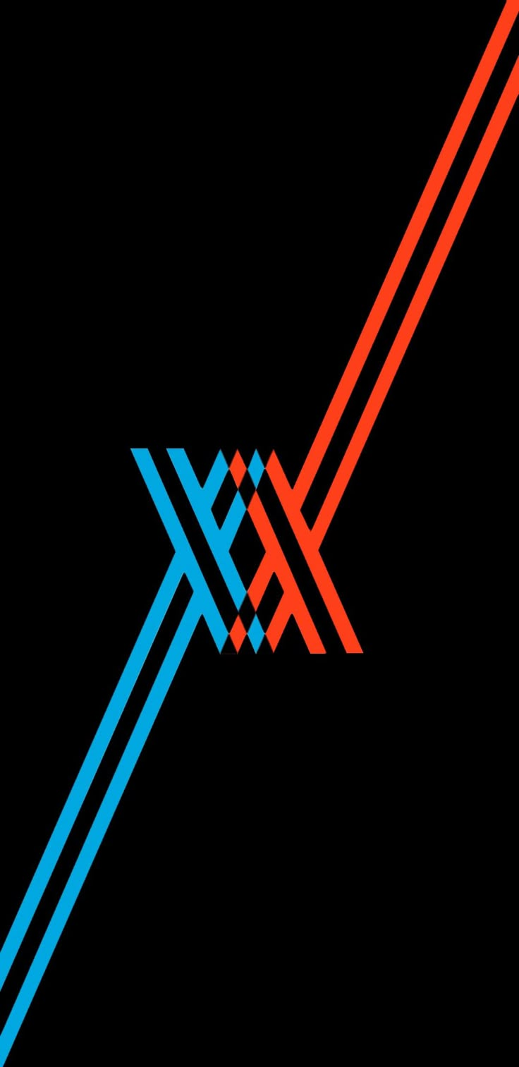 two red and blue lines are crossed in the same direction on a black background,