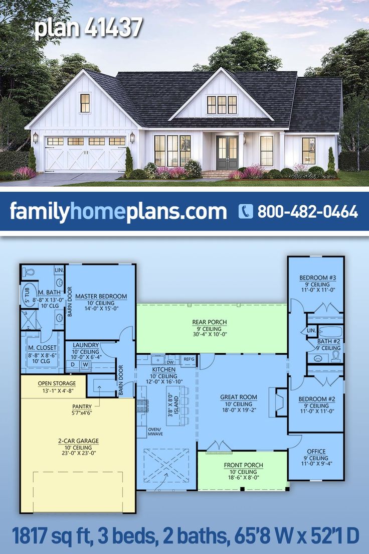 two story house plan with 3 beds and 2 baths