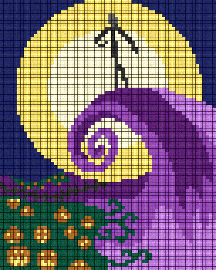 a cross stitch pattern with a man on top of a wave in front of a full moon