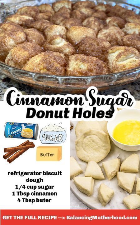 cinnamon sugar donut holes recipe with instructions on how to bake them in the oven