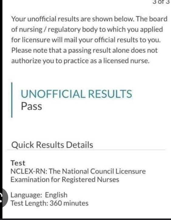 the official results page for nurses