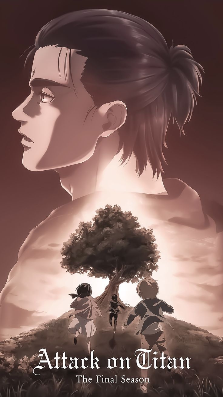 an image of a man and woman standing in front of a tree with the words attack me titan on it