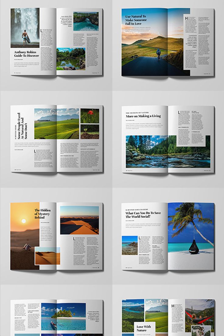 an open magazine is shown with many different pages on it, including photos and text