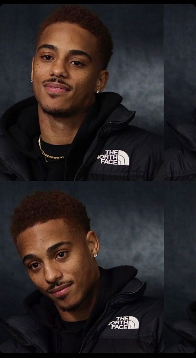 four different shots of a man with black hair and wearing a black hoodie,