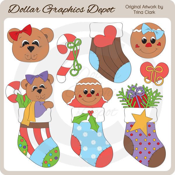 christmas stocking clipart with teddy bears and stockings