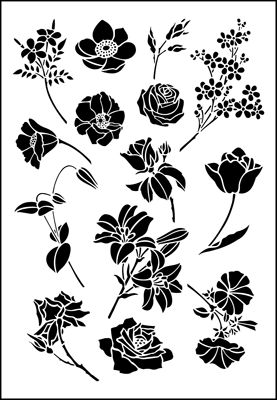 black and white silhouettes of flowers