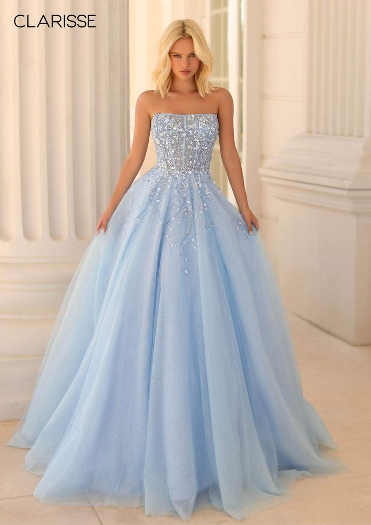 Clarisse 810598 - Strapless Corset Tulle A-line Dress Prom Dress Inspo, Stunning Prom Dresses, Winter Blue, Prom Dress Inspiration, Strapless Corset, Cute Prom Dresses, Pretty Prom Dresses, Grad Dresses, Tulle Gown