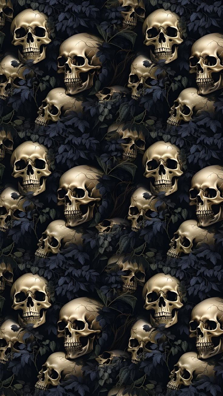 a bunch of skulls that are sitting in the grass