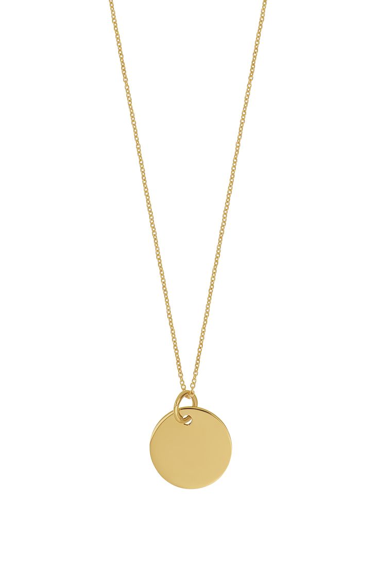 Handcrafted in Spain, this elegant 14-karat yellow-gold necklace catches the light with a dainty disc pendant. 18" length; 3/8" diameter pendant 14k gold Made in Spain Yellow Gold Round Pendant Necklace For Everyday Luxury, Necklace Circle Pendant, Fine Jewelry Yellow Gold Round Pendant Necklace, Yellow Gold Jeweled Round Pendant Necklace, Yellow Gold Round Pendant Jewelry For Everyday Luxury, Gold Necklace Pendant, Yellow Gold Round Pendant Necklace, Fine Jewelry, Bony Levy, Gold Disc