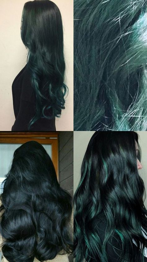 Dark Green Hair With Black, Types Of Black Hair Color, Dark Green Hair Aesthetic, Dark Emerald Green Hair, Goth Hair Dye, Rare Hair Colors, Dark Green Hair Dye, Green Black Hair, Dark Teal Hair