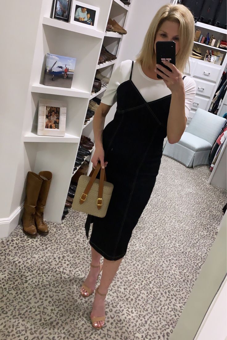 Cami Dress With Shirt Underneath, Cami Dress With Shirt, Strapless Dress With Shirt Underneath, Dress With Shirt Underneath, Dress With Shirt, Flat Lay Outfit, Denim Midi Dress, Crisp White Shirt, Long Black Dress