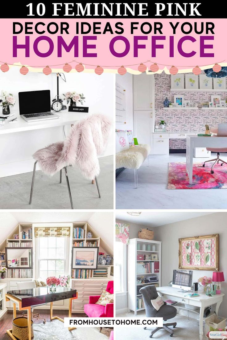 10 feminine pink decor ideas for your home office Glam Home Office Ideas, Modern Home Office For Women, Chic Office Furniture, White Gold Office, Diy Home Office Desk, Pink Decor Ideas, Beautiful Office Decor, Girly Home Office, Pink Home Office