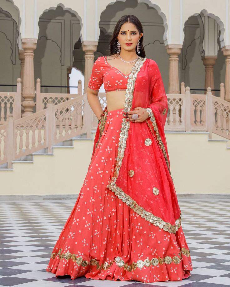 Rosy Red Lehenga Set - www.riafashions.com Long Lehenga, Sitara Work, Lehenga Suit, Red Lehenga, Flowers Fabric, Dupatta Set, Silk Lehenga, Color Coral, Silk Dupatta