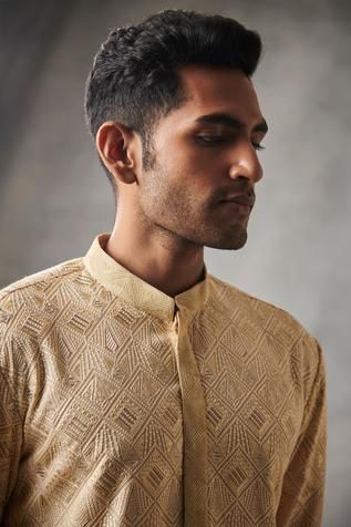 Shop for Gargee Designers Gold Geometric Embroidered Kurta Set for Men Online at Aza Fashions Kurta Set Men, Kurta Set For Men, Men Kurta, Embroidered Motifs, Types Of Work, Luxury Sale, Geometric Motifs, Republic Of Ireland, Gold Geometric