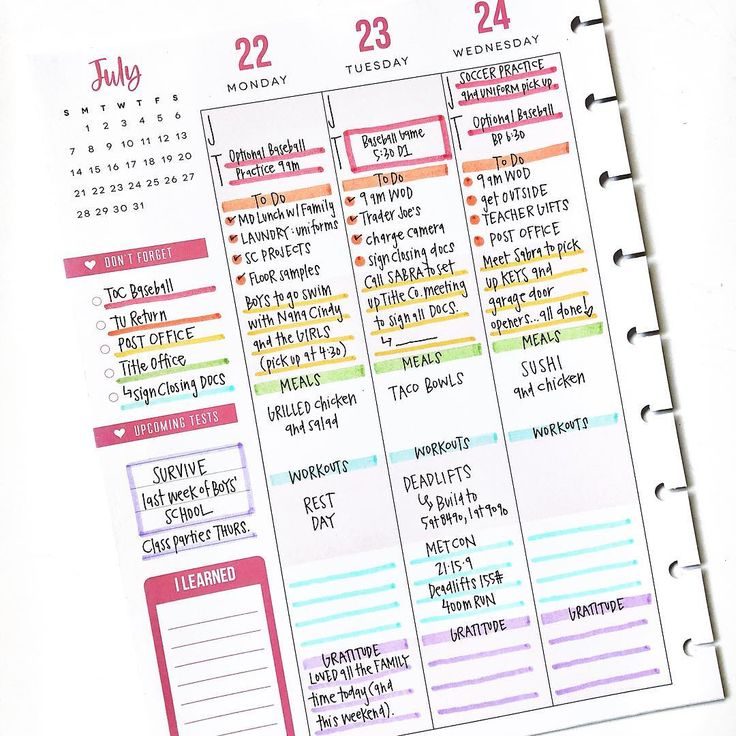 a planner with the words july on it